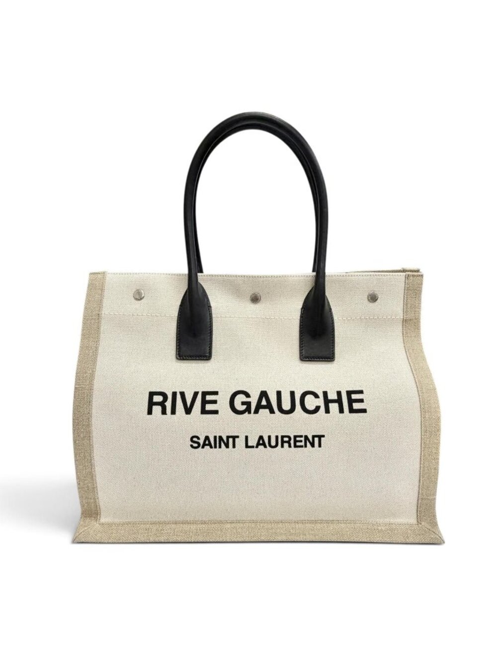 Saint Laurent Paris Canvas Leather Rive Gauche Logo Large Shape Tote Bag Beige